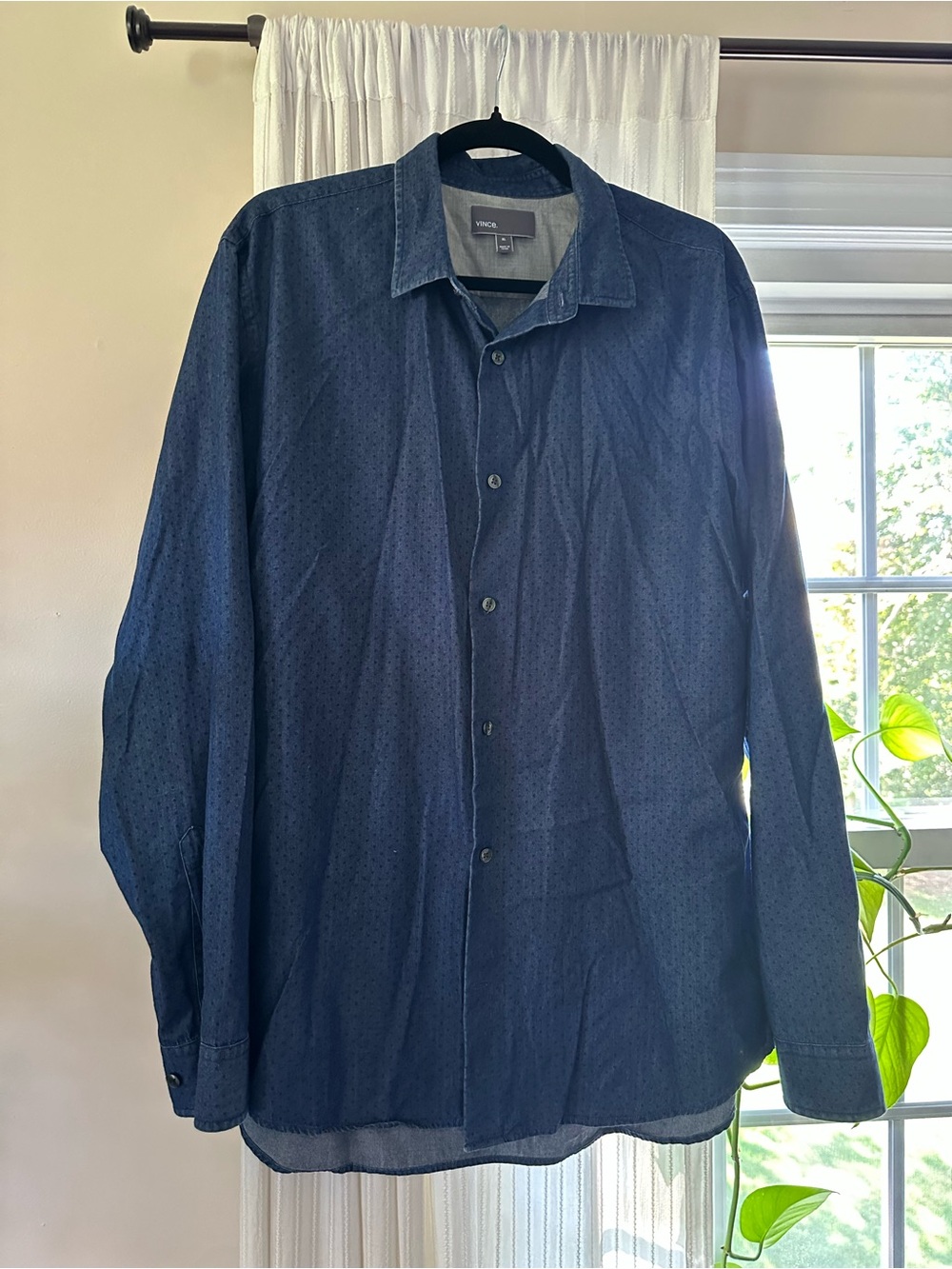 VINCE. Men's Chambray Denimn Polka Dot Collared Button Down Shirt